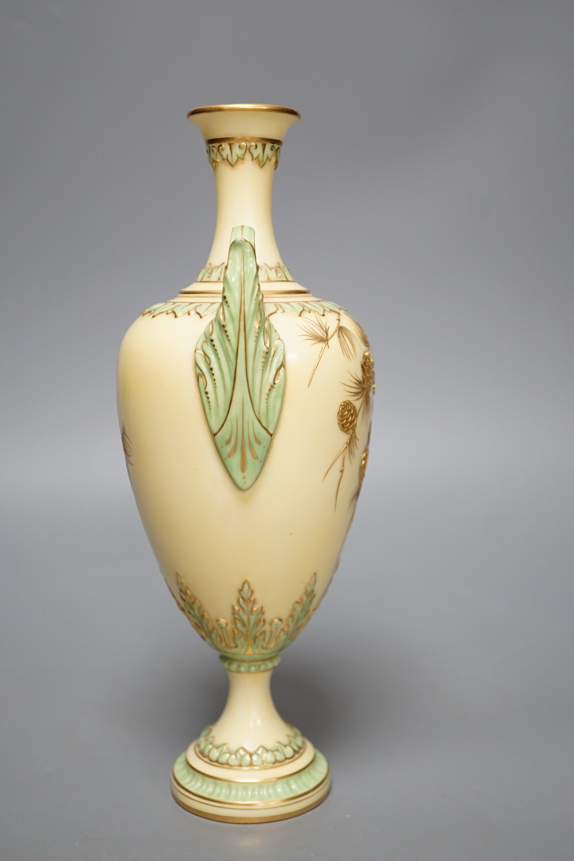 A late 19th century Grainger & Co. gilded 'pine cone' vase, 25cms high.